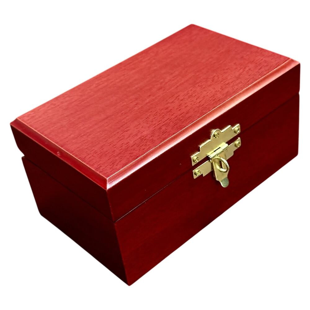 Solid Wood Jewelry Box Red Felt Lined Keepsake Memory Storage Brass Latch 8"